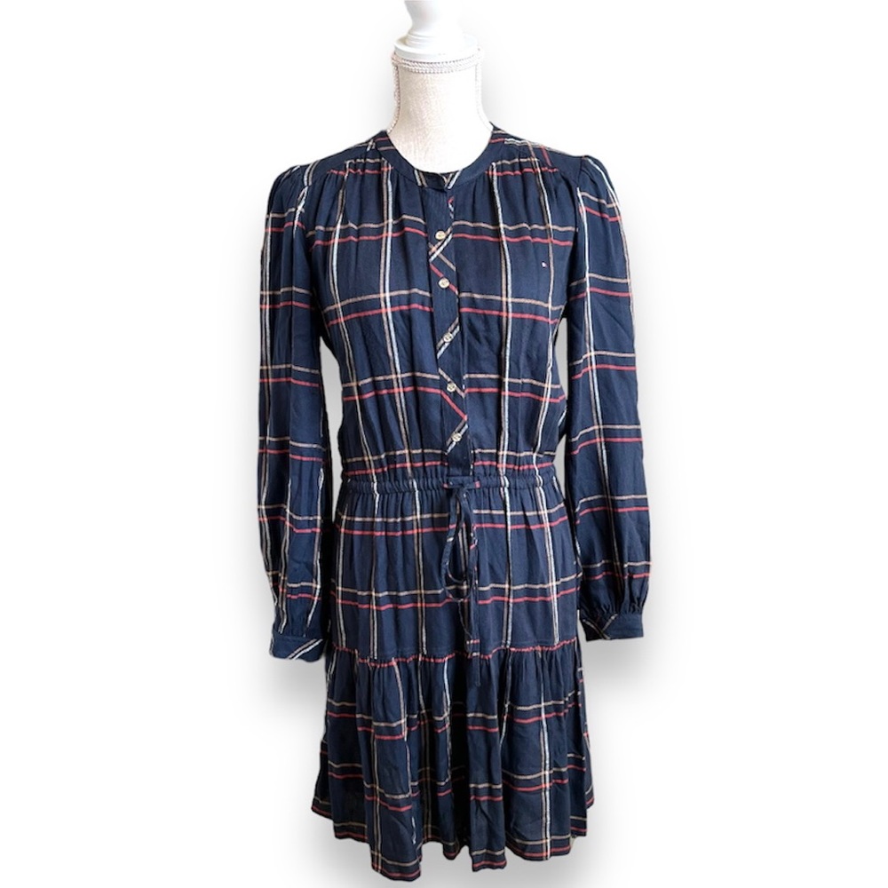 TOMMY HILFIGER | Kensington Long-Sleeve Tiered Plaid Shirtdress Size 6 - Picture 4 of 12